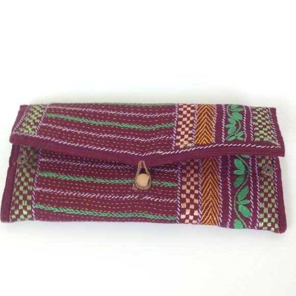 Boho Chic Floral  Stripe Fabric Button Closure Wallet Clutch - Picture 1 of 9